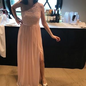 David’s bridal asymmetrical long slit dress Petal